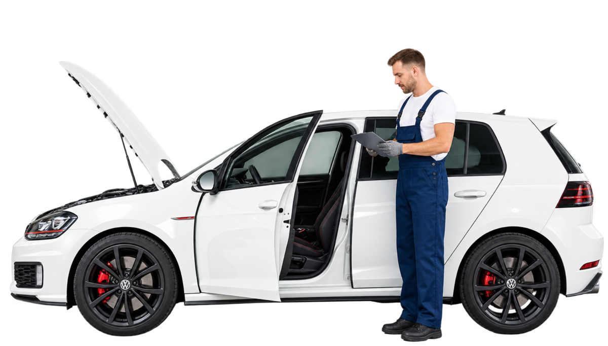 Mechanic running diagnostics on a vehicle
